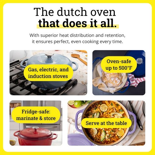 Lodge Enamel Cast Iron Dutch Oven - 6 Quart Moisture-Sealing Lid & Dual Handles - Ideal for Baking & Slow Cooking - Pumpkin
