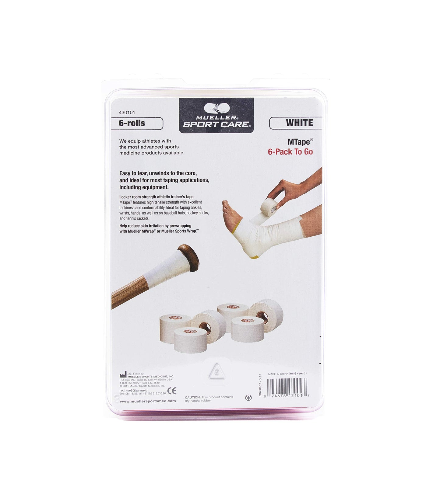 MUELLER Sports Medicine MTape Rolls To Go, Quality Athletic Tape, Easy to Tear for Fast & Effective Taping, 1.5" x 10 Yards Per Roll, 6 Rolls, White