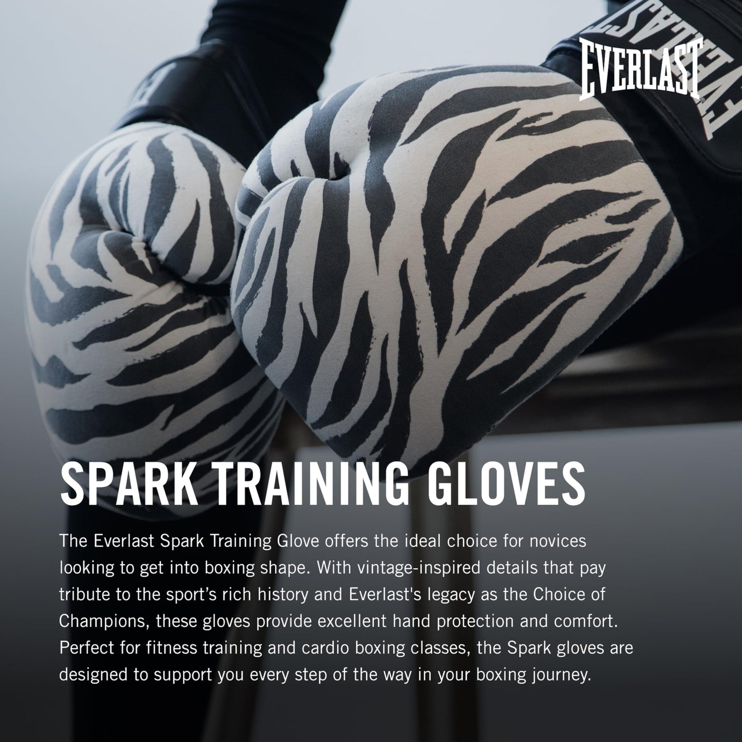 Everlast Spark Boxing Gloves | Training Gloves for Men and Women | Secure Fit Hook and Loop with Wrist Support | Heavy Bag & Fitness Training (14 oz | WHT Geo)