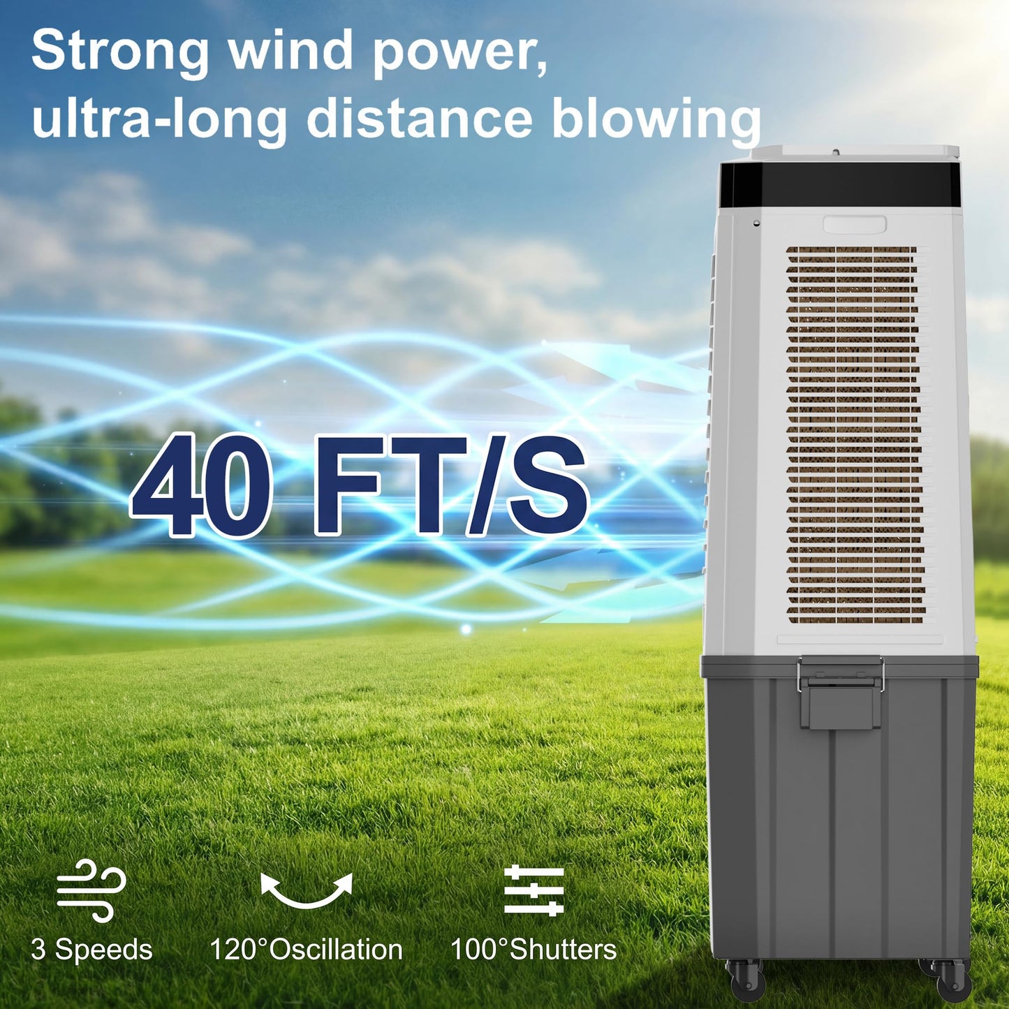 AKIRES 48" Large Swamp Cooler,6288 CFM Evaporative Air Cooler,21.5 Gal Water Tank Portable Air Cooler,120°Oscillation with Remote Control,12H Timer,3 Modes & Wind Speeds for Outdoor Indoor Use,Black