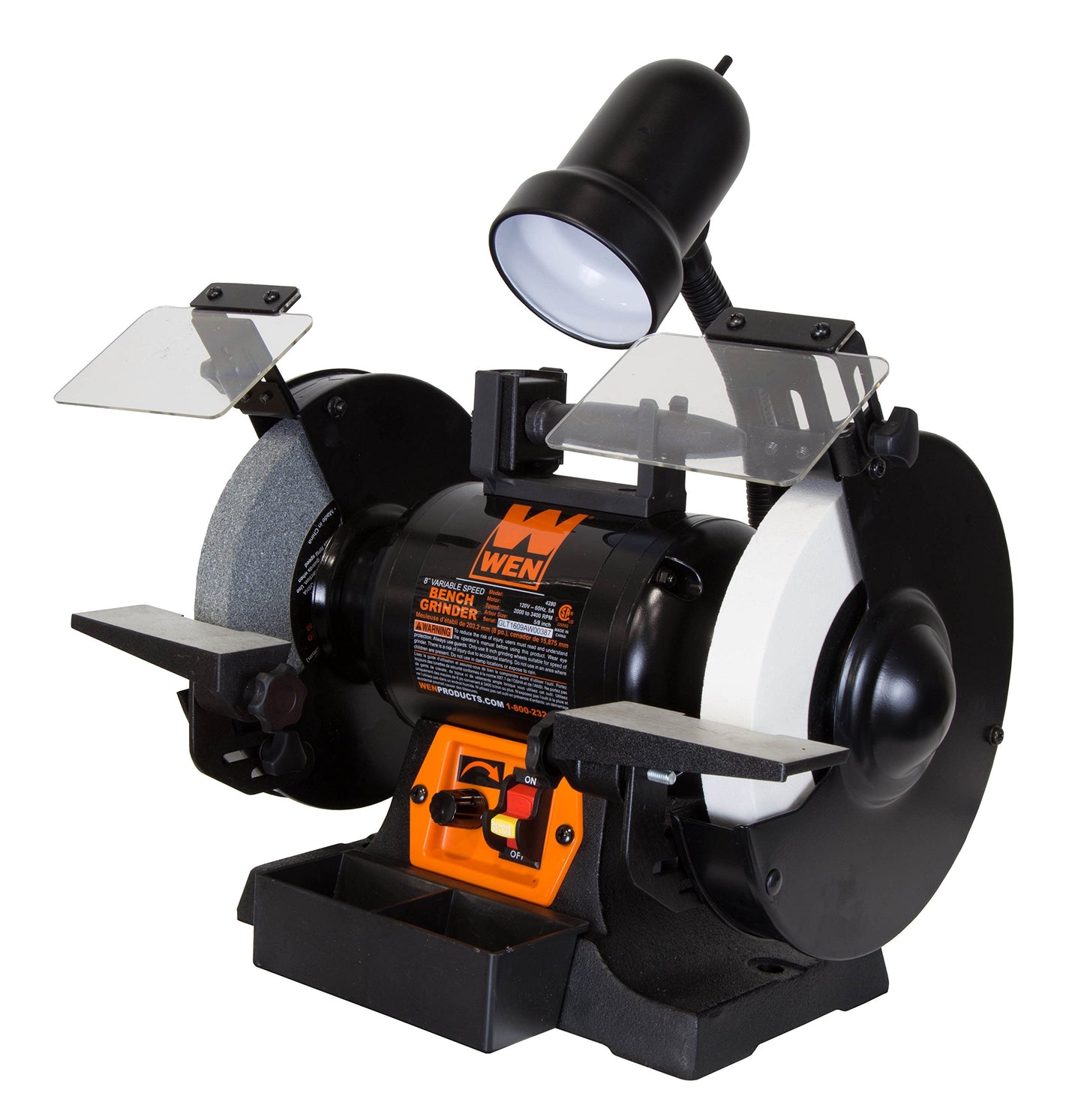 WEN BG4280 5-Amp 8-Inch Variable Speed Bench Grinder with Flexible Work Light, Black,orange and WEN Bench Grinder Stand, 32-Inch with Water Pot (4288T), Black