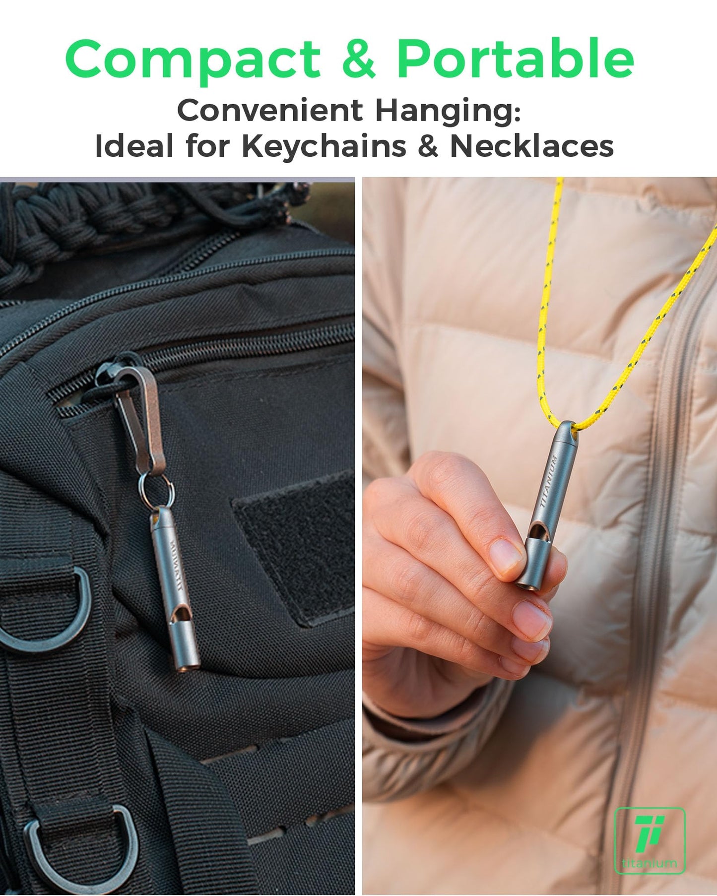 IUMIUN Titanium Pealess Emergency Whistle, 120-130dB High Frequency Safety Survival Whistle for Hiking Camping Boating Dog Training