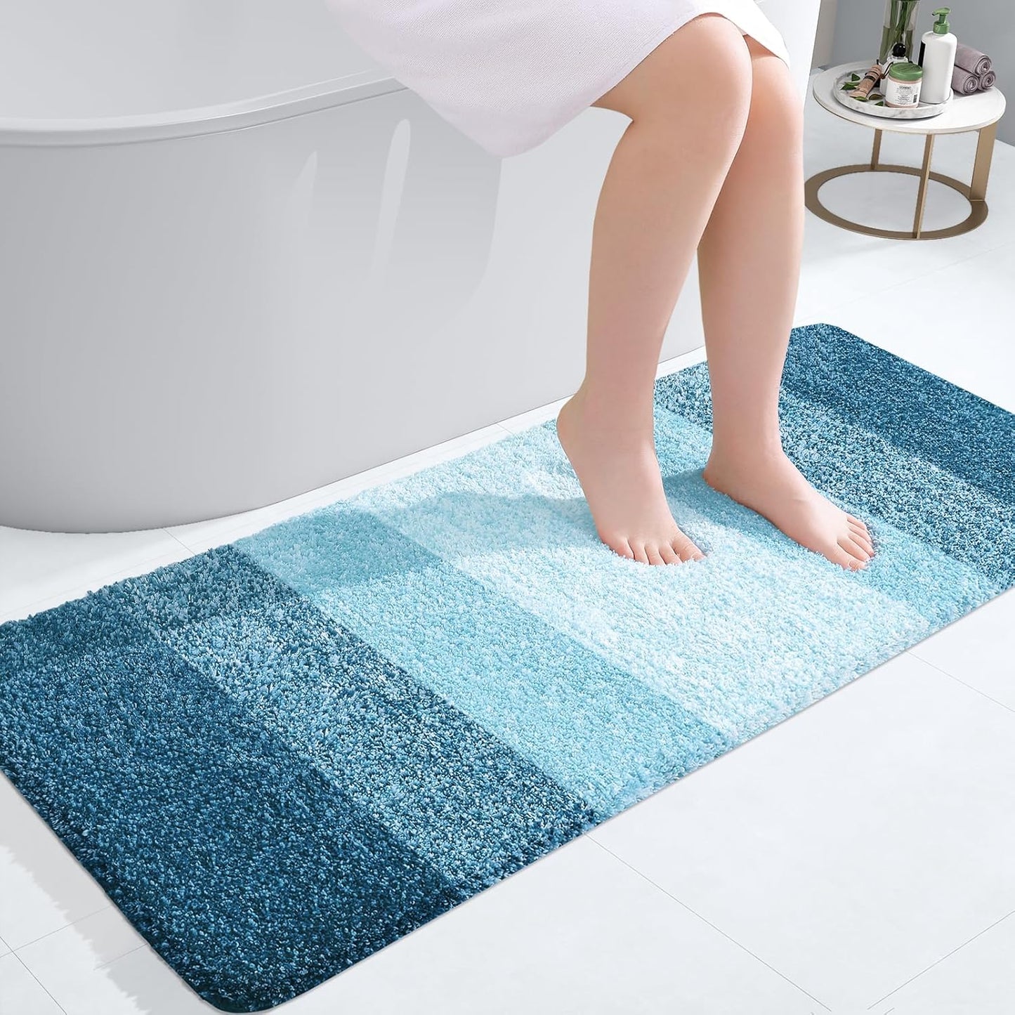 OLANLY Bathroom Runner Rug - Extra Soft Microfiber Mat with Rubber Backing | Quick Dry, Washable, 47x20, Peacock Blue
