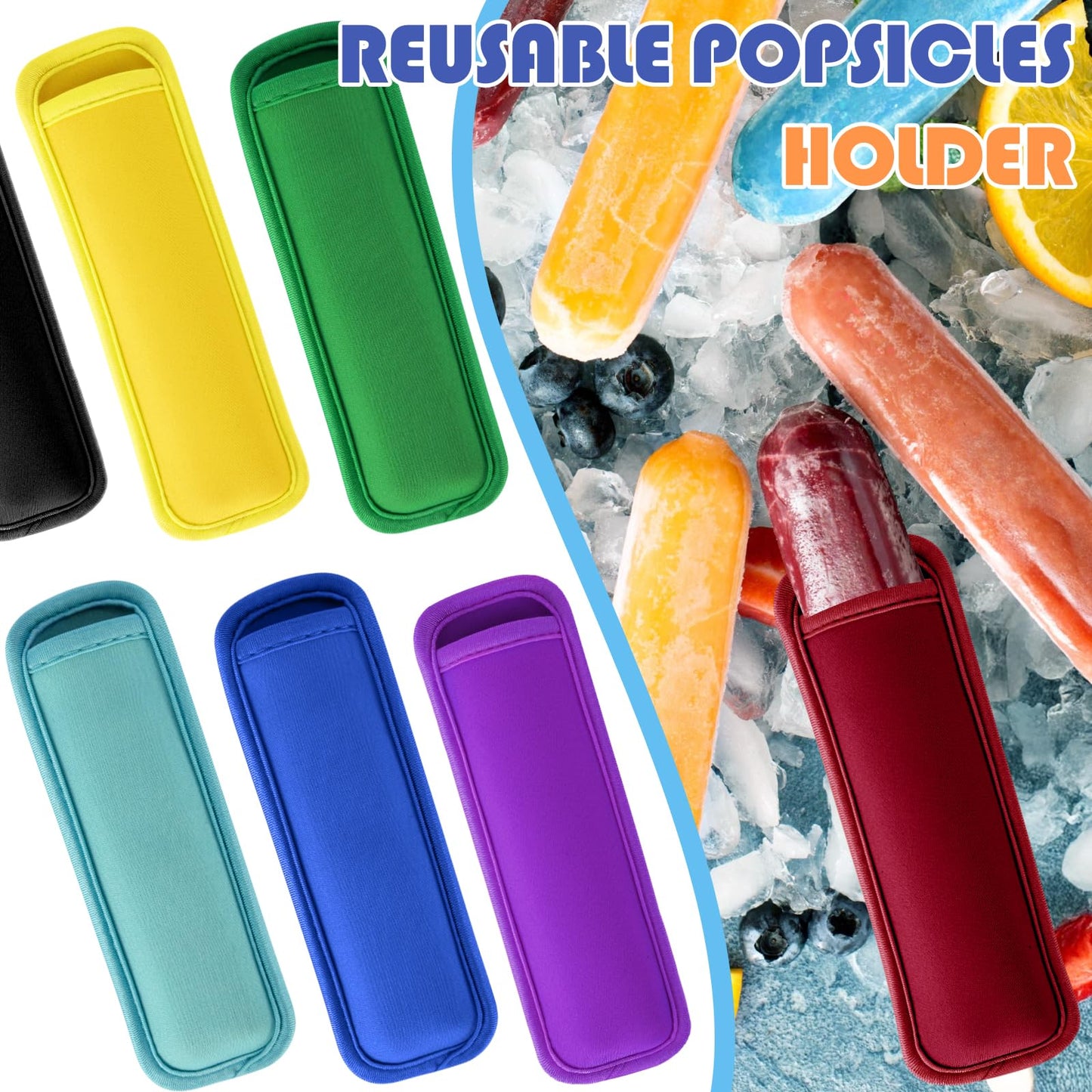 Desing Wish 15 Pack Reusable Popsicles Holders for Kids Anti Frostbite Ice Pop Holder Sleeves Neoprene Freeze Pop Holders (15 Colors)
