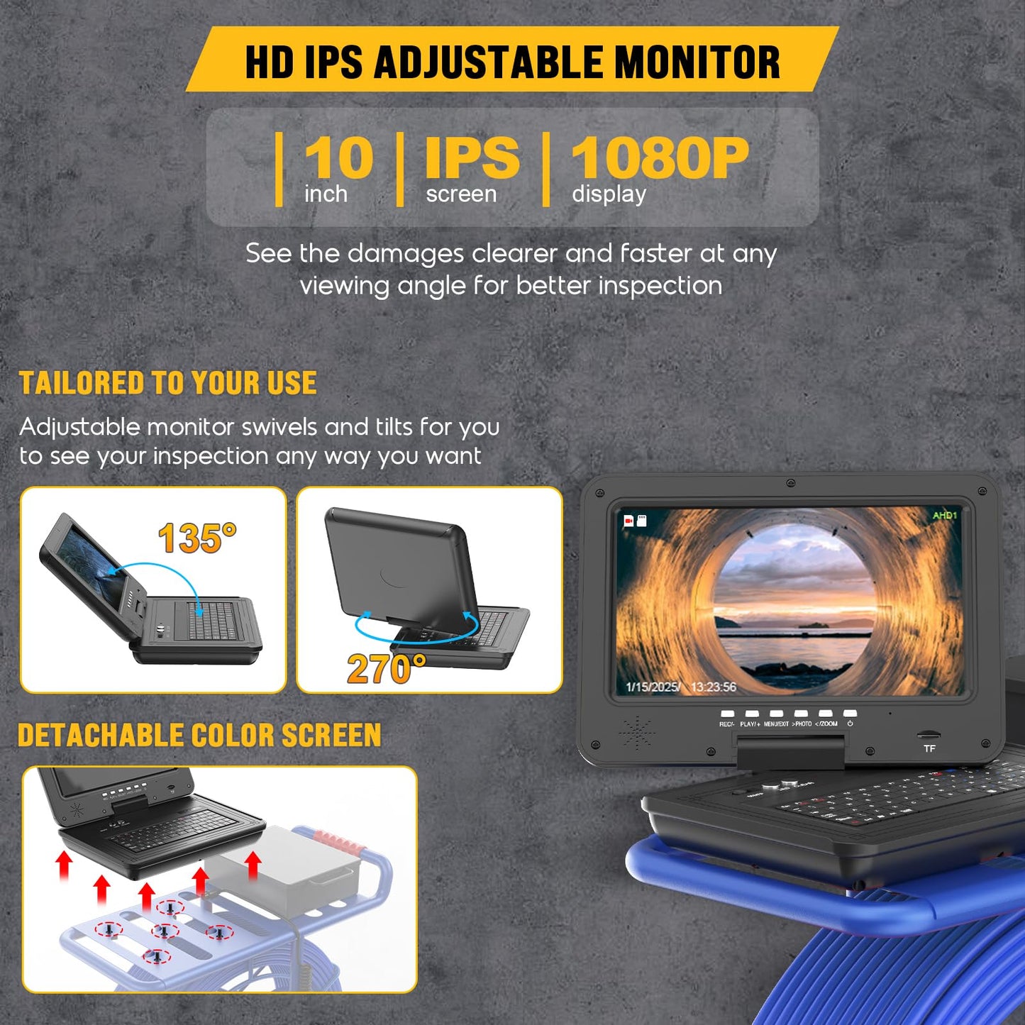 Anysun Sewer Camera Self Leveling with 512Hz Sonde, 9MM 330Ft Thicker Cable w/Wheel, 32MM IP68 Camera, Distance Counter, 1-Touch Video/Audio, 10" Adjustable Screen, Pipe Inspection Camera w/ 32G Card