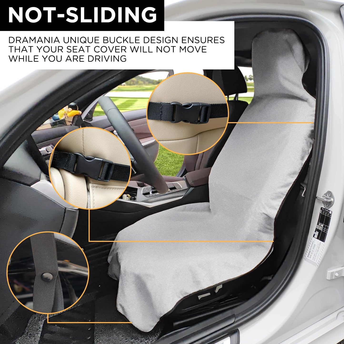 DREAMANIA Waterproof Seat Cover Towel, Premium Sweat Carseat Protector, Perfect for Universal Anti-Slip Car Truck SUV Seat, Great for Surfing Yoga Gym Workout, Gray