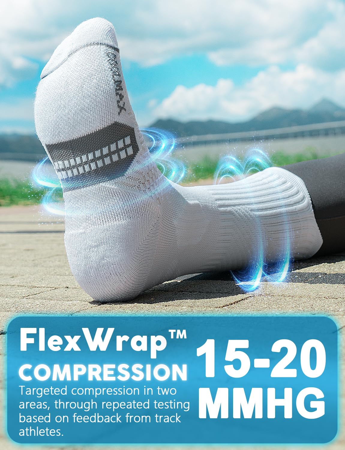 Juclise Bamboo Viscose Compression Running Crew Socks, Coolmax Moisture-Wicking Anti-Blister Hiking&Gym Athletic Socks (US, Alpha, Medium, Regular, Regular, Glacier White*2+Bright Lilac*1)
