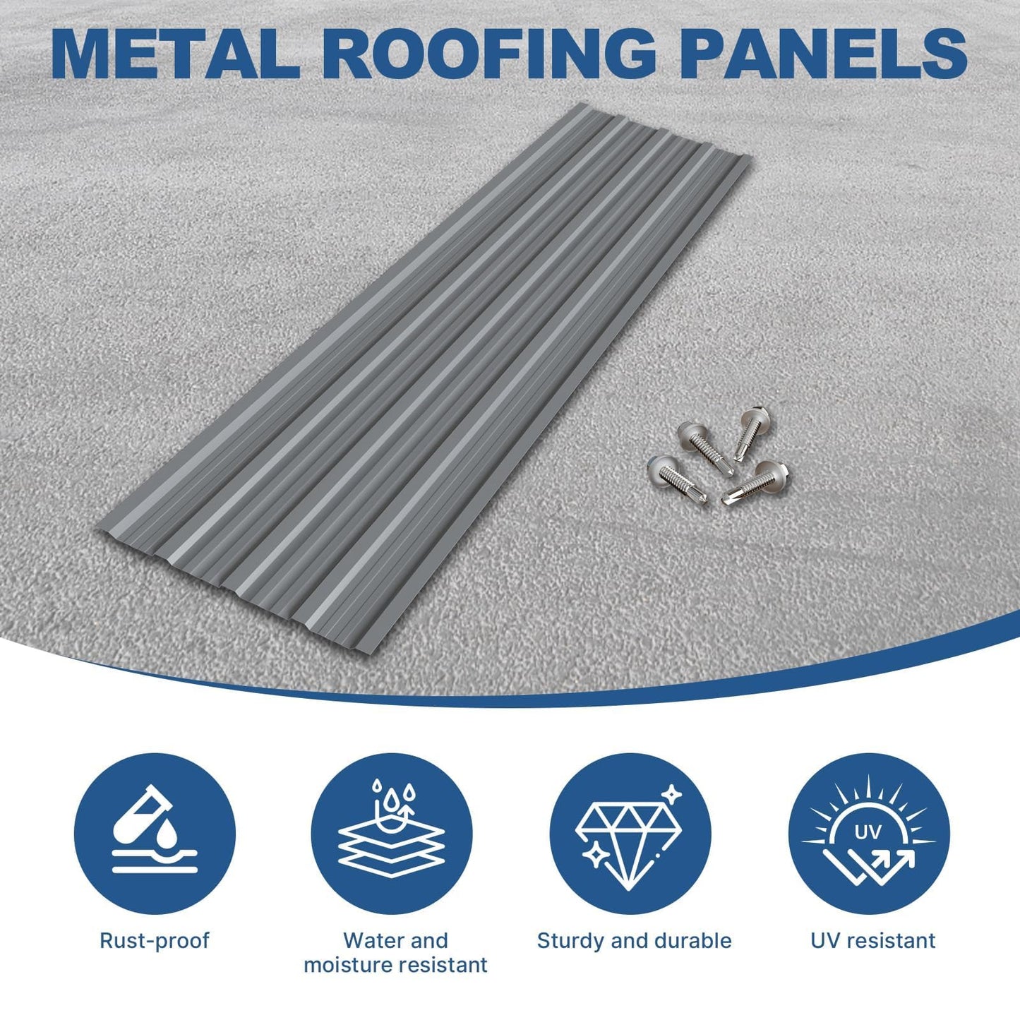 Noliven 10 Pack Corrugated Metal Roofing Panels, 6.1 ft Galvanized Steel Roof Sheets, 17.7 x 73.2 in, Approx. 90 sq.ft Total Panel Area, with Screws, for Sheds, Chicken Coops and Gazebos, Grey