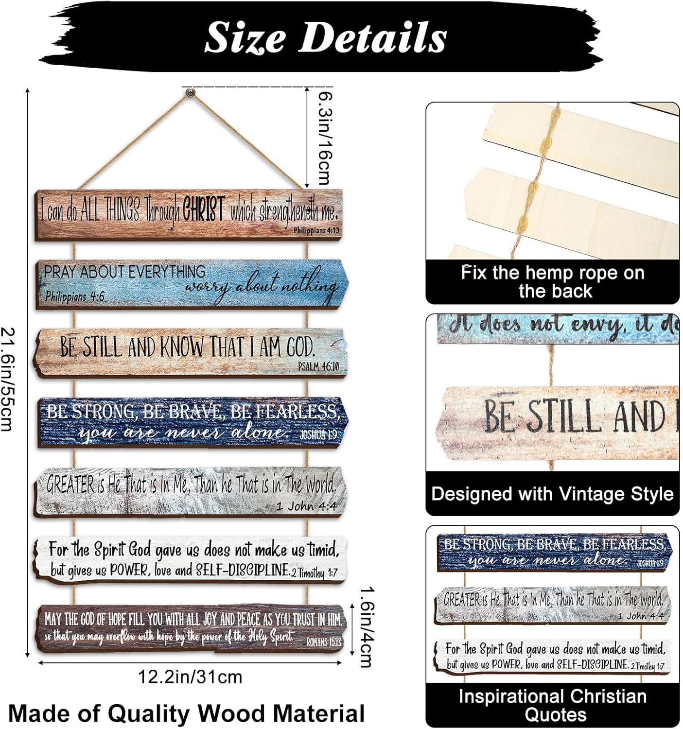 Yookeer Christian Wall Art - Inspirational Wooden Bible Verses for Office & Prayer Room Decor