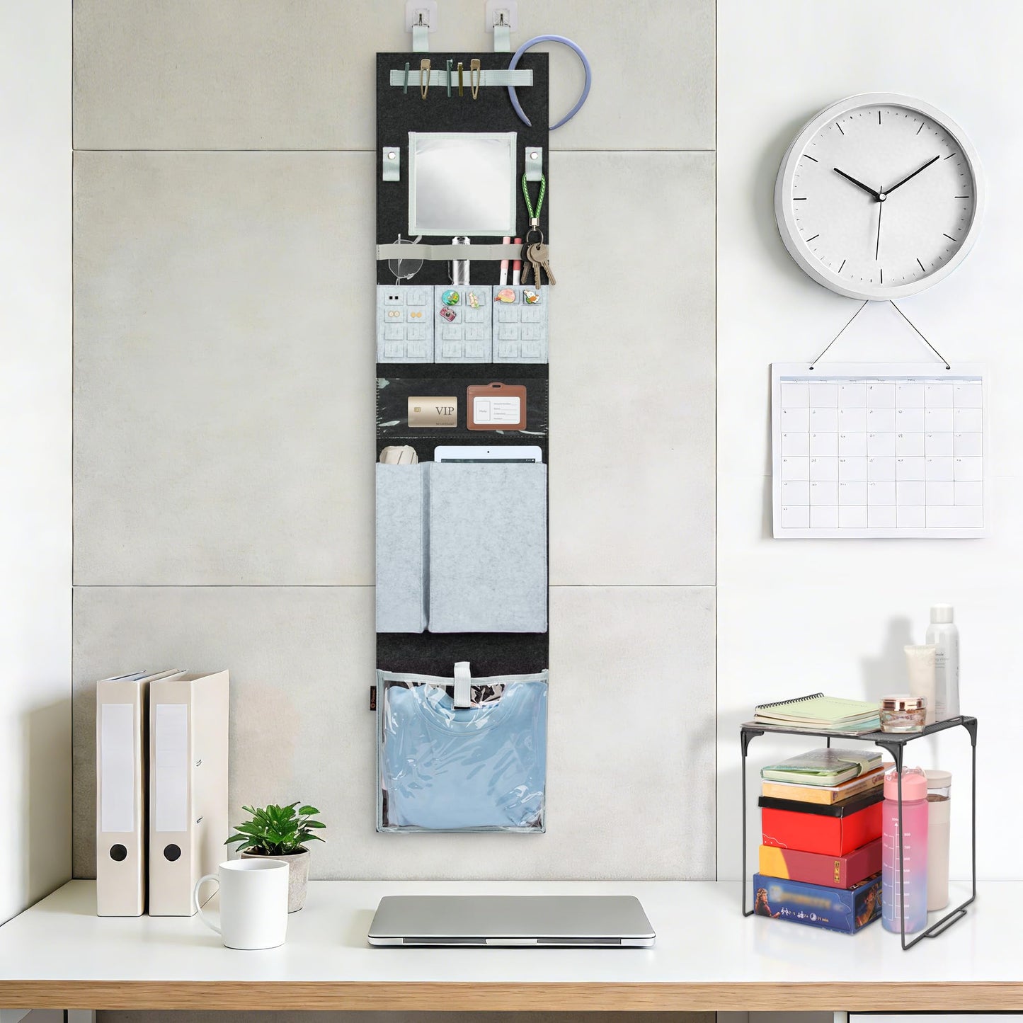 JOYMOMO Locker Organizer Set with Locker Shelf, Back to Gym, Office, School Essentials Locker Decoration for Girls Boys (Black + Black Locker Shelf)