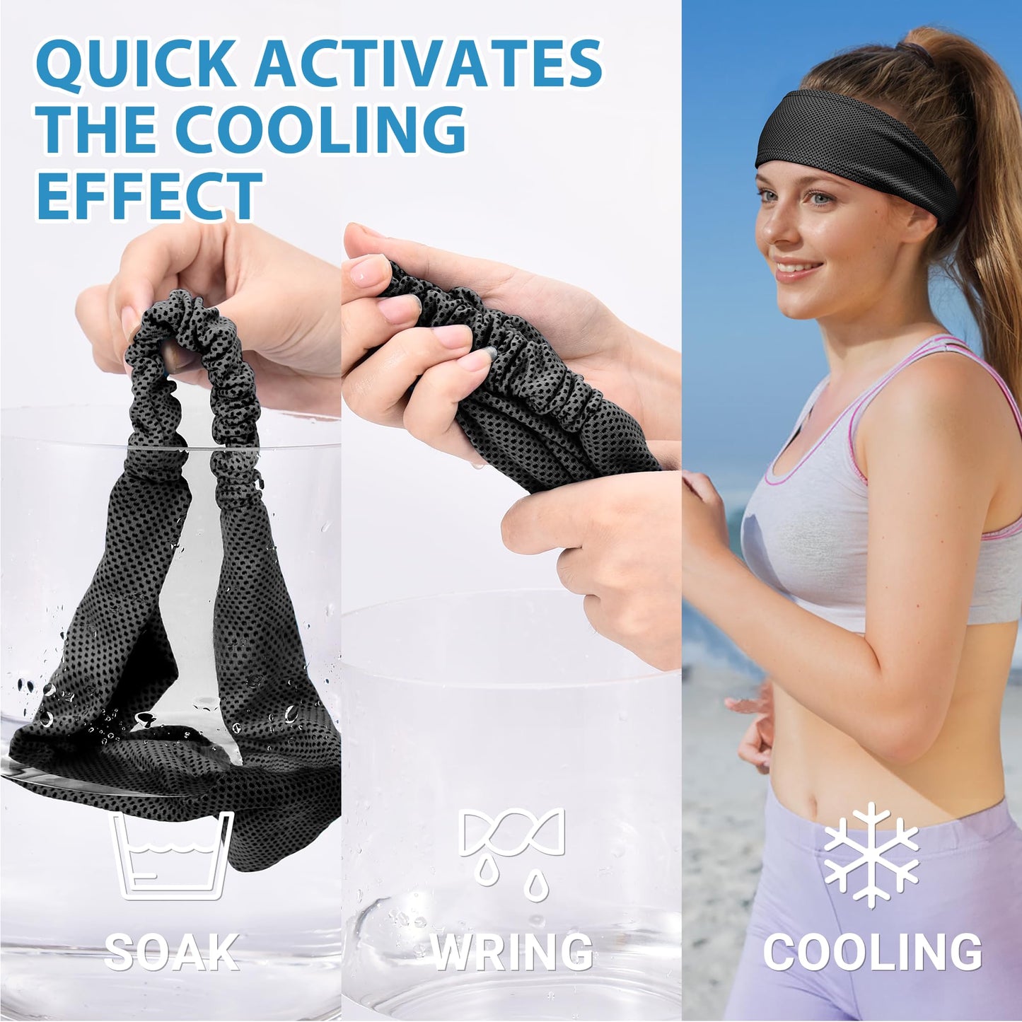 Sukeen Cooling Headbands for Women 4 Pack, Instant Cooling, Moisture Wicking Non-Slip Sweatbands for Women, Elastic Sweat Bands Headbands for Running Yoga Gym Athletic Sports Workouts, Black