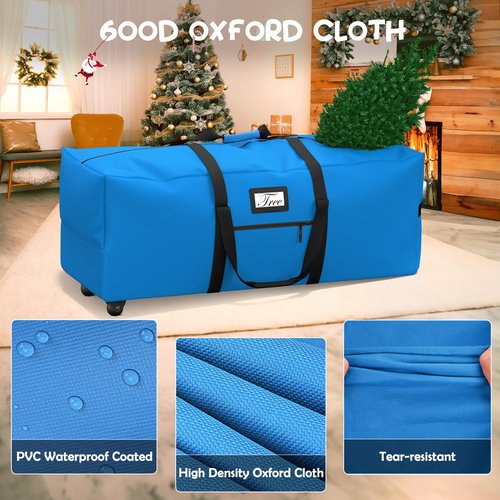 Mrrihand Christmas Tree Storage Bag, Large Artificial Anti-Tear Heavy-Duty 600D Oxford Cloth Xmax Christmas Tree Storage Box with Rolling Wheels, Christmas Tree Storage Container (Bright Blue, 9Ft)