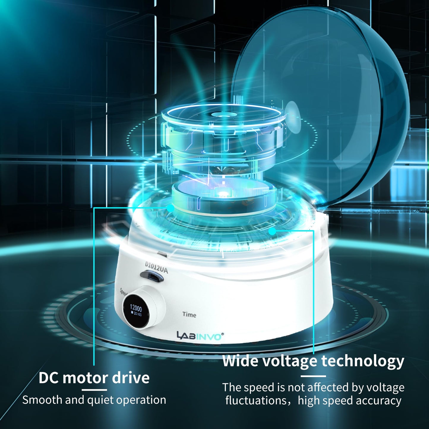 LABINVO Mini Centrifuge Machine, 10000RPM, OLED Display High Speed Lab Benchtop Centrifuges, 3-in1 Rotor for 0.5/1.5/2mL Tubes, and 4×PCR8 Strips, 0.2mL×44 PCR Tubes, IN-CEN001