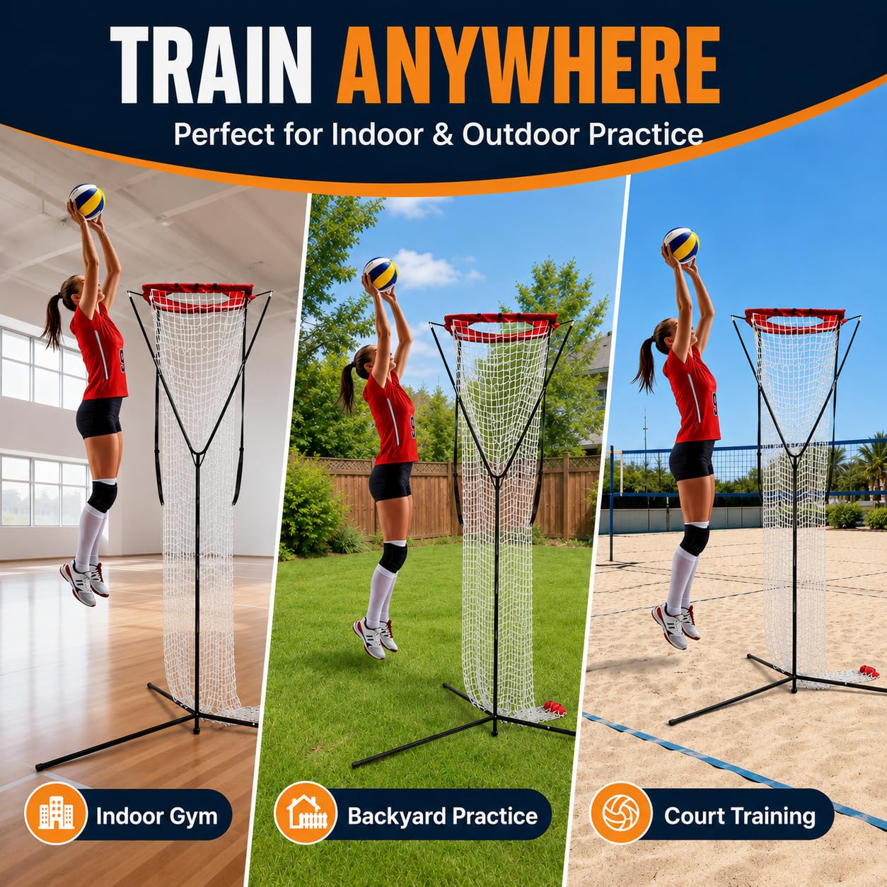 SCHENG-V Volleyball Setting Net, Setter Volleyball Training Net 7.5-11.5 FT Adjustable Height, 45°-180° Adjustable Angle, Stable Base for Indoor Outdoor Practice Equipment