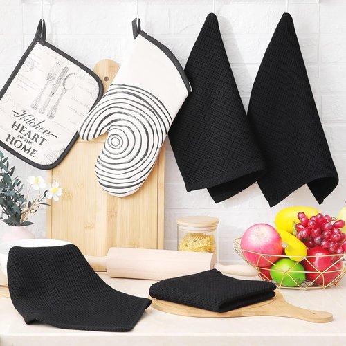 Homaxy 100% Cotton Dish Cloths - Ultra Soft & Absorbent Quick-Drying Towels | 12x12 Inches, 24-Pack, Black