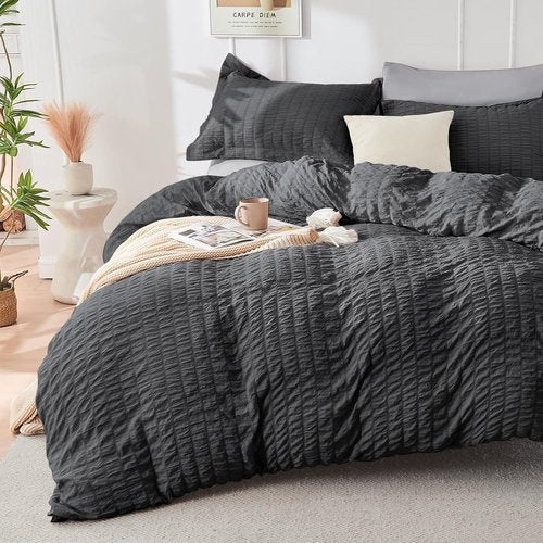 HYMOKEGE King Size Comforter Set - 7-Piece All-Season Luxury Bedding in Dark Grey/Light Grey