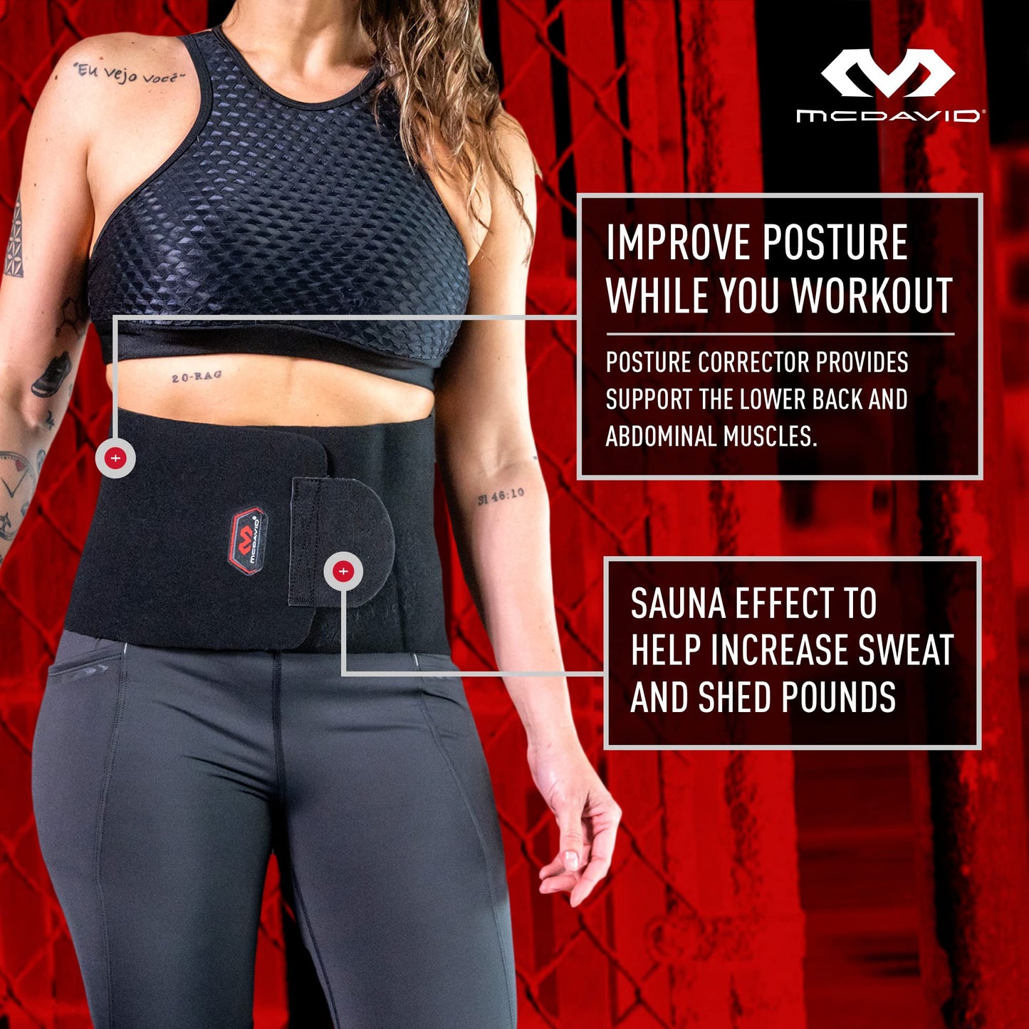 McDavid Sweat Band & Waist Trimmer Belt for Women, Back Support, Improves Posture During Workouts, Waist Trainer For Women, Black, Women's - One Size