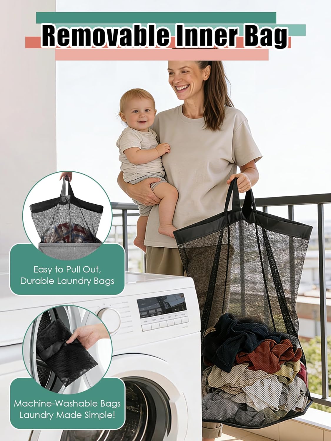 WTREE Laundry Hamper - Large 100L Collapsible Clothes Basket with Lid & Removable Liner - Grey
