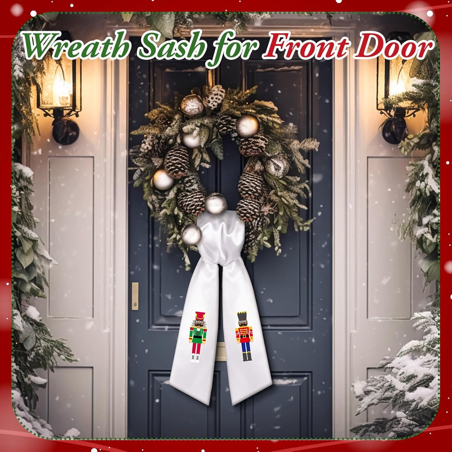 Skiennix Wreath Sash - Satin Blank Sashes for Embroidery | Indoor/Outdoor Home Decor (White, Nutcracker)