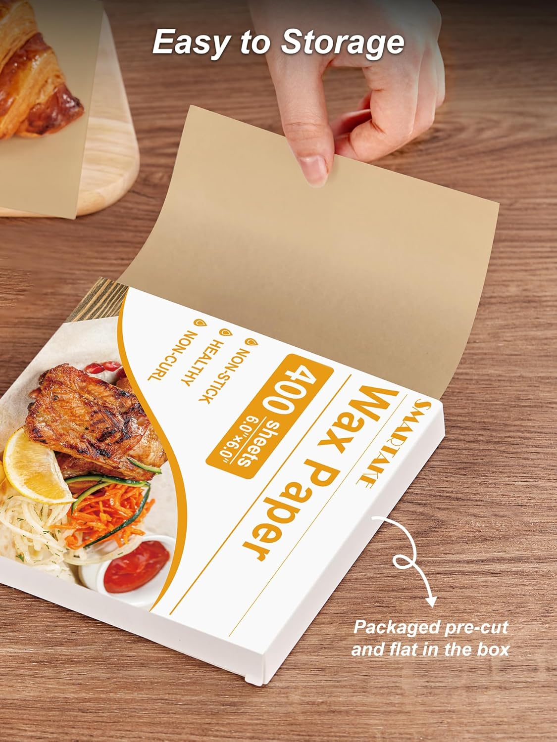 SMARTAKE Wax Paper Sheets - 400 Pcs Non-Stick Hamburger Patty & Sandwich Separators | 6 x 6 Inches, Unbleached