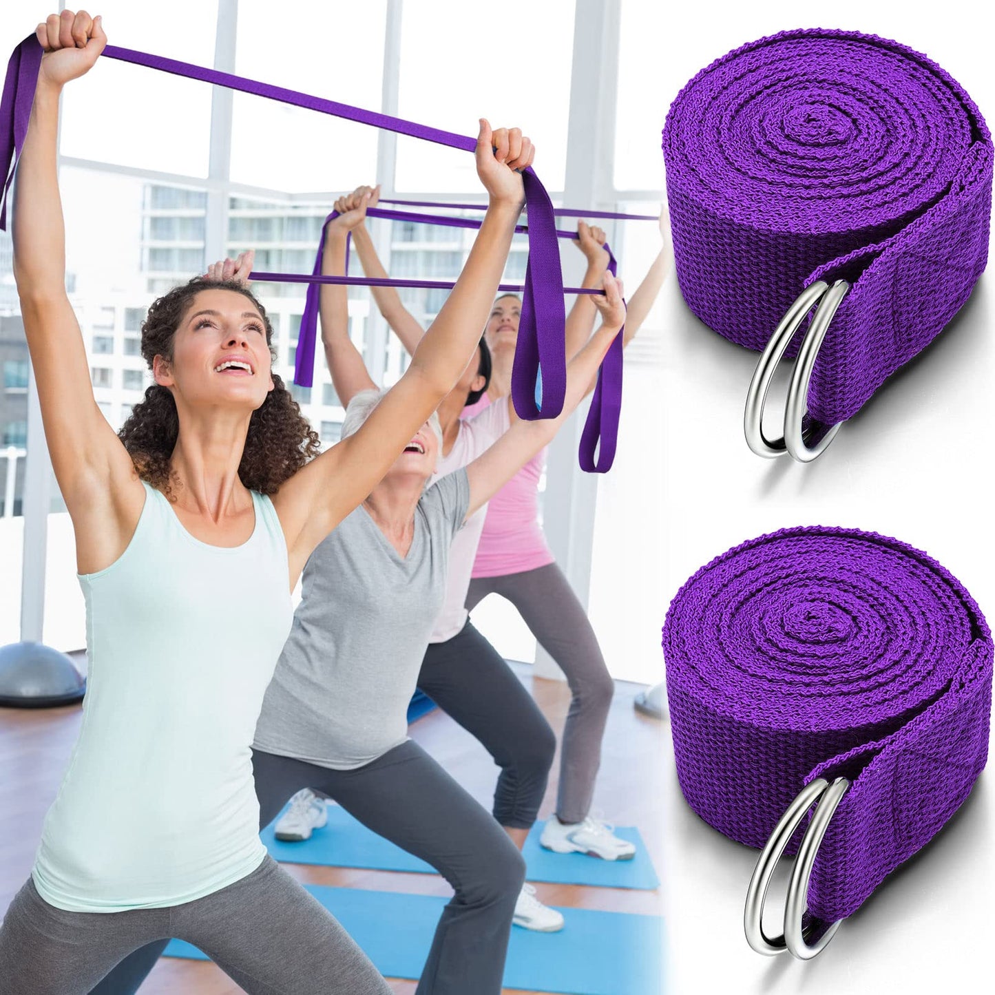 6 Pcs Yoga Strap for Stretching 8 Ft Yoga Exercise Adjustable Straps Bands with Safe Adjustable D Ring Buckle for Pilates Gym Workouts Fitness Improves Sitting Posture(Purple)
