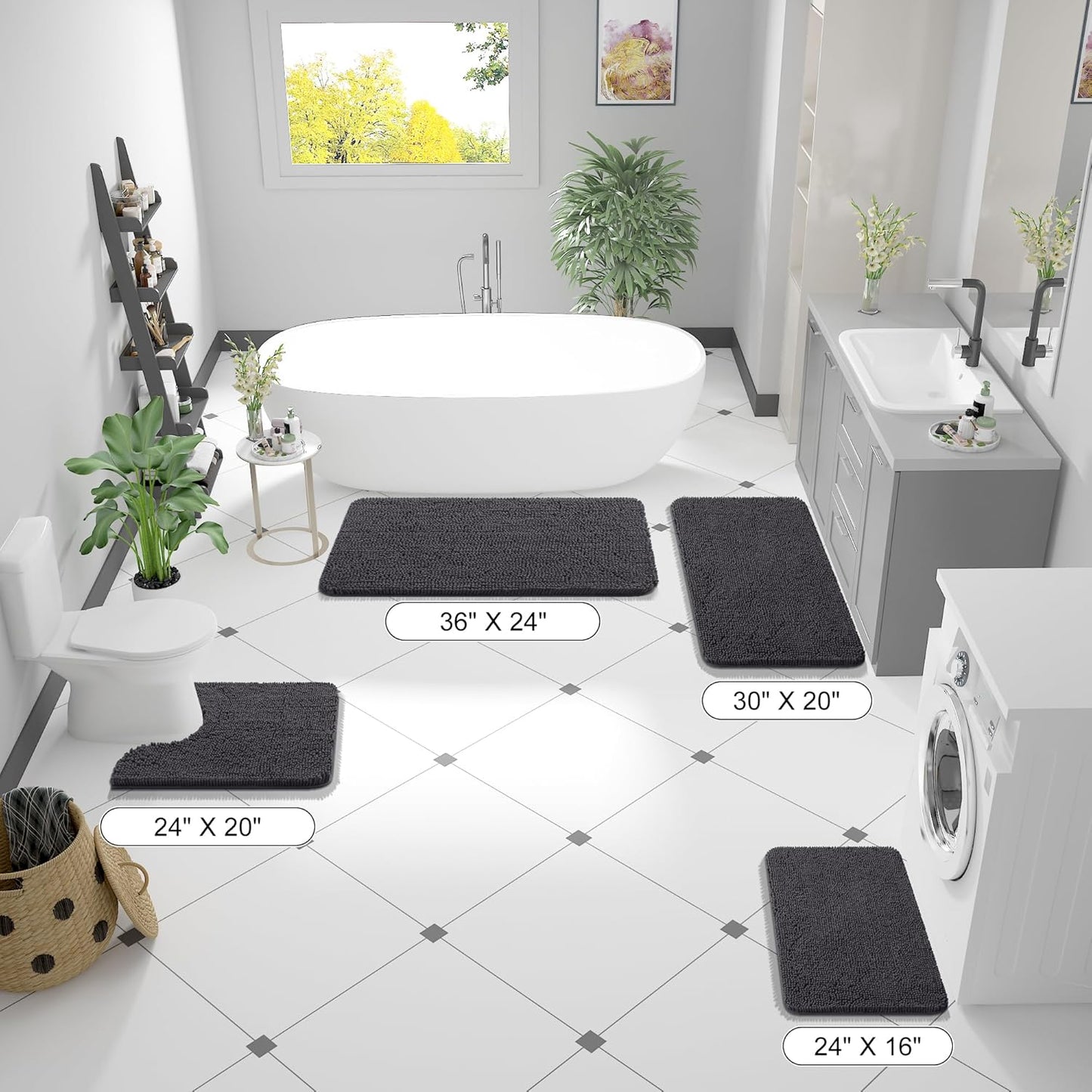 OLANLY Large Bathroom Rugs - Extra Soft Chenille Bath Mats | Quick Dry & Machine Washable - Dark Grey 50x30