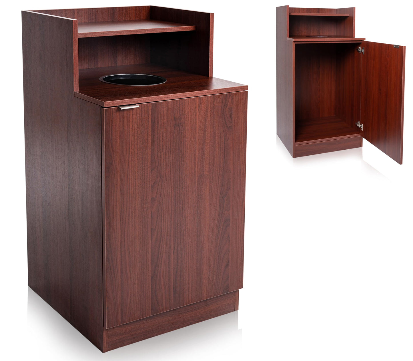 Alpine Restaurant Trash Bin Cabinet - Commercial Trash Can Garbage Receptacle Indoor with Tray Holder for 32 Gallon Garbage Bin (Mahogany)