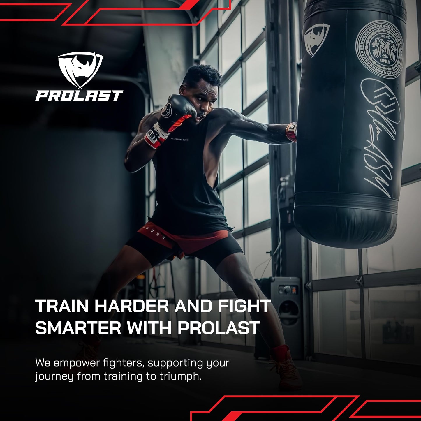 PROLAST 4Ft 135Lb XL Heavy Punching Boxing Bag for Adults, MMA, Martial Arts, Muay Thai, Kicking, Strength Training Equipment, Filled, New Edition Logo, Black and Red