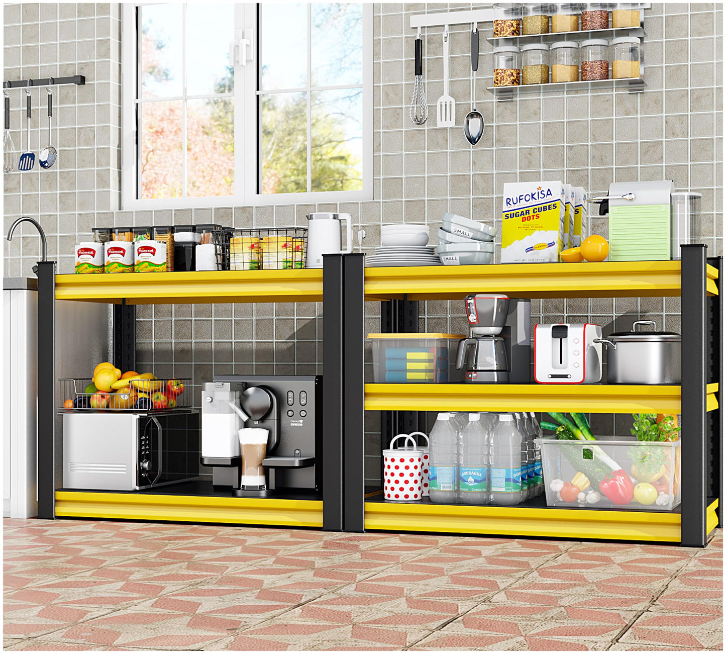 Rufokisa 48" W Garage Shelving Heavy Duty, 1650LBS Loads Adjustable Garage Storage Shelves,3-Tier Metal Storage Racks and Shelving Units, Utility Rack Shelves,48" W x 18" D x 39" H,Yellow