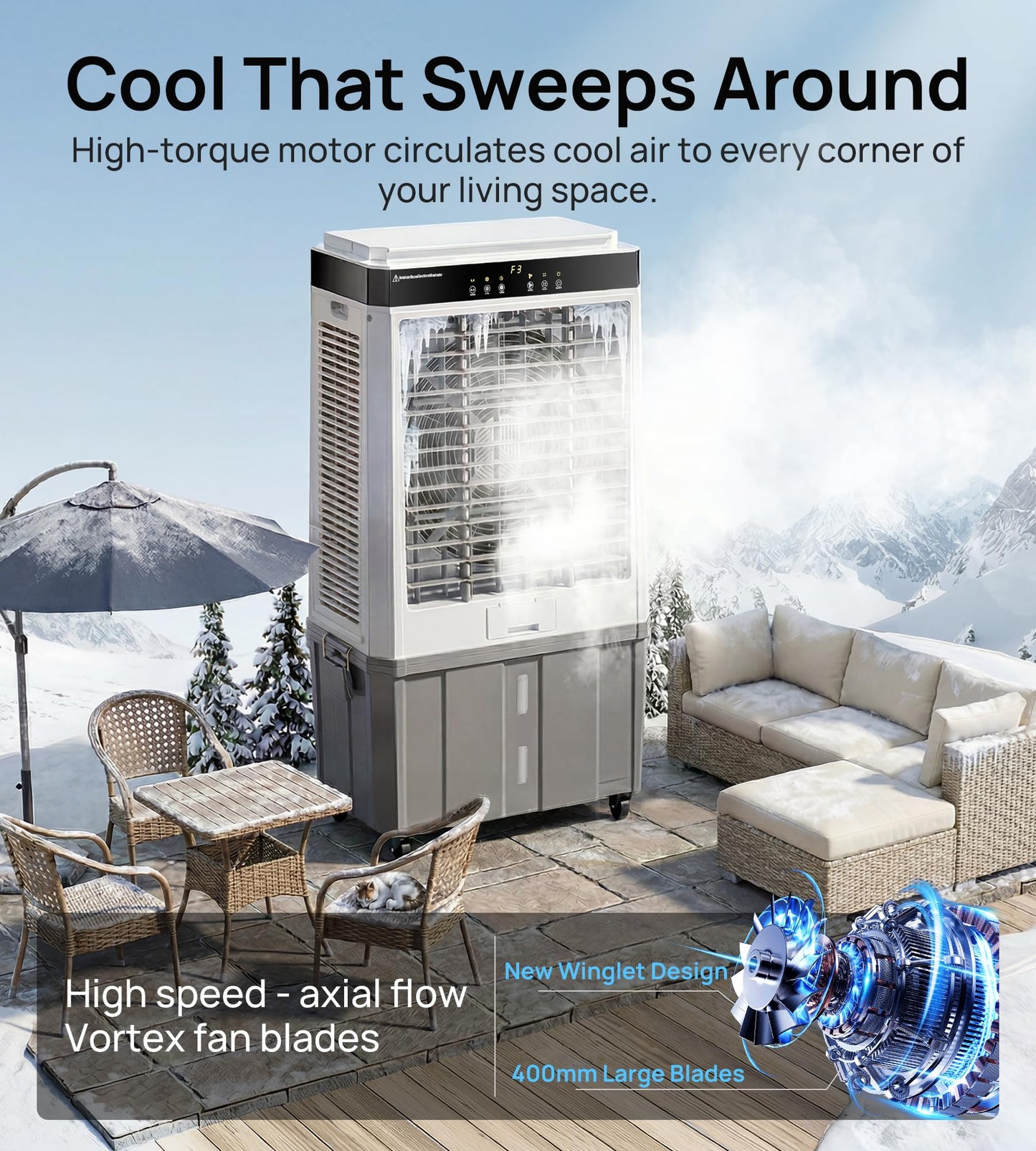 Landeagle 48" Industrial Evaporative Coolers,6288CFM Portable Swamp Cooler Air Conditioner with 21.5Gal Tank & 120°Oscillation,Outdoor Cooling Fan with 12H Timer for Indoor Patio Garage Commercial Use