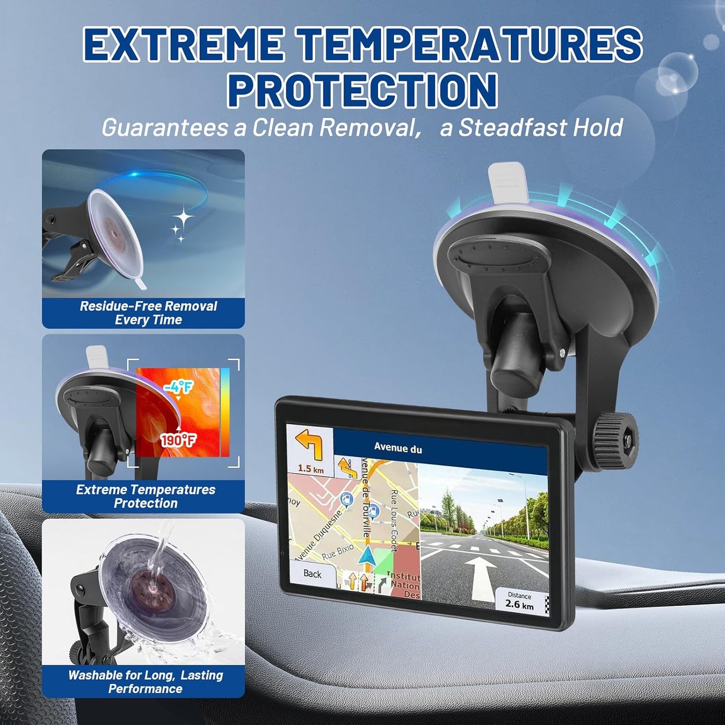 EWAY 4-Hole 4.3"/5" Direct Fit Suction Cup Mount for Backup Camera Monitor, Knob-Lock Adjustable Dashboard Windshield