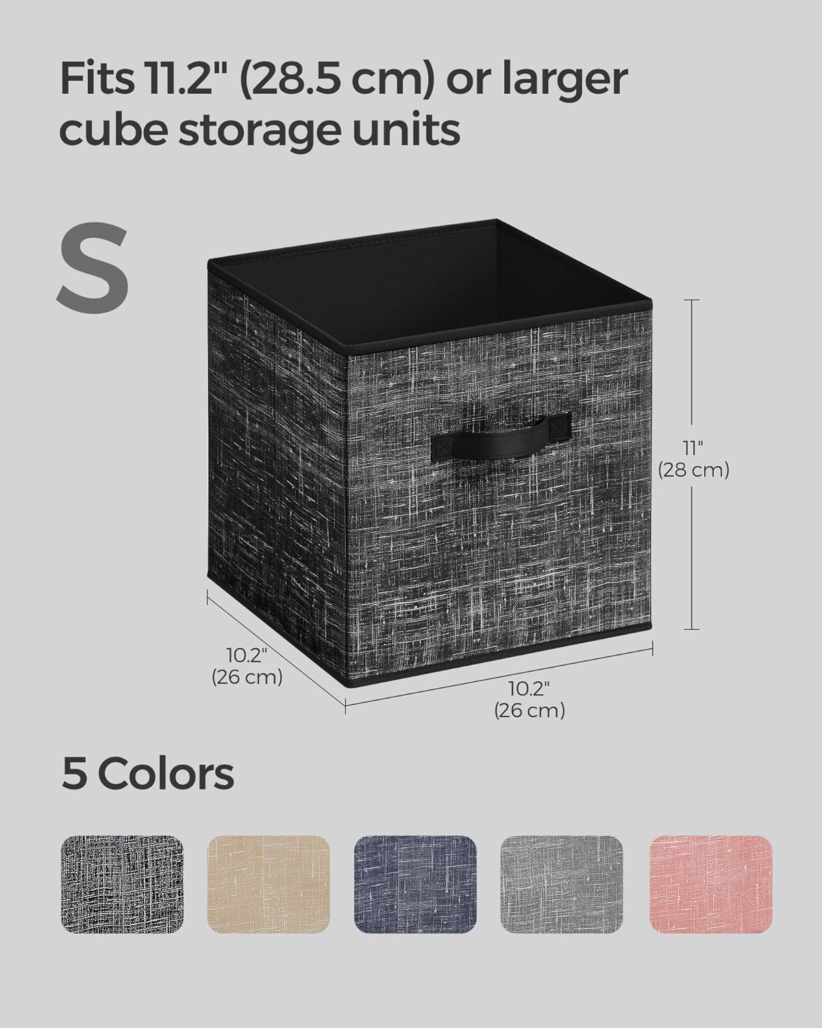 SONGMICS Storage Cubes - Set of 8 Non-Woven Fabric Bins with Double Handles | Foldable Closet Organizers, Ink Black, 10.2 x 10.2 x 11 Inches