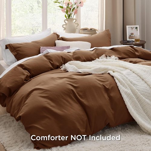 Bedsure Brown Duvet Cover Set - King Size 3-Piece Extra Soft Cotton-Like Bedding | 104x90 Inches with Zipper Closure