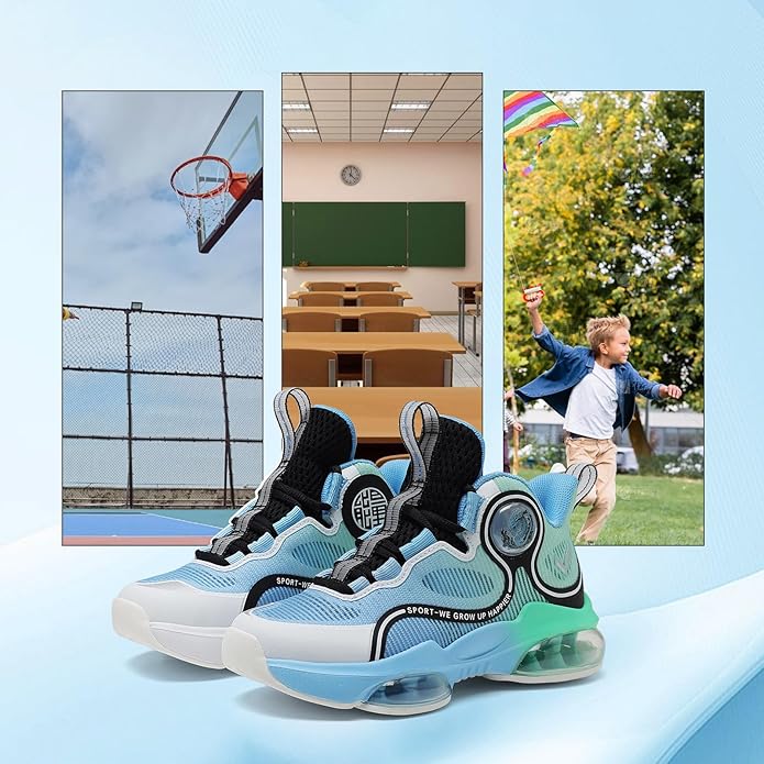 VITUOFLY Kids Basketball Shoes Boys Air Cushion Sneakers Girls Mid Top School Hoops Shoes Non-Slip Outdoor Sports Running Gym Comfortable Durable Little Kid/Big Kid