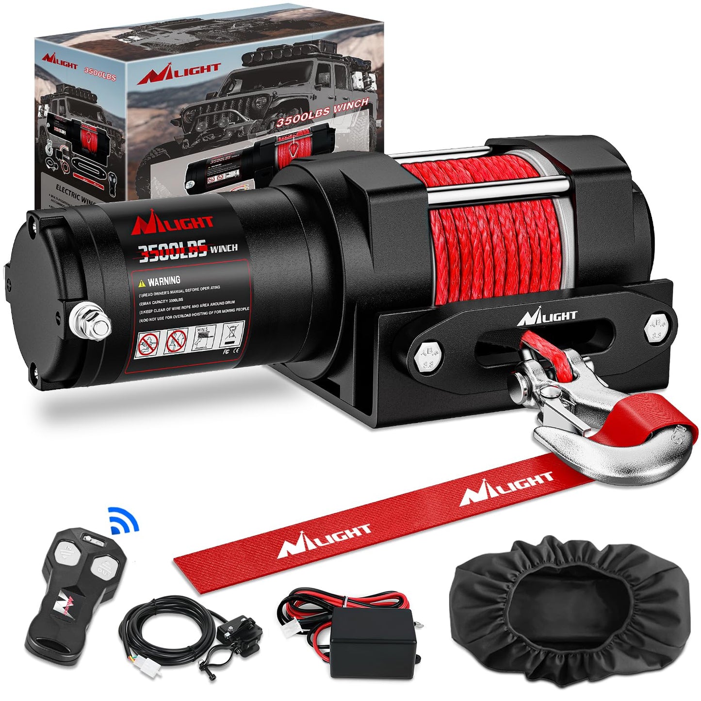 Nilight 3500 lbs ATV Winch 12V Electric Winches With Synthetic Winch Rope Wireless Remote Wired Switch Fairlead Mounting Plate Portable Waterproof Winch for Towing ATV UTV Trailer Truck Jeep Offroad