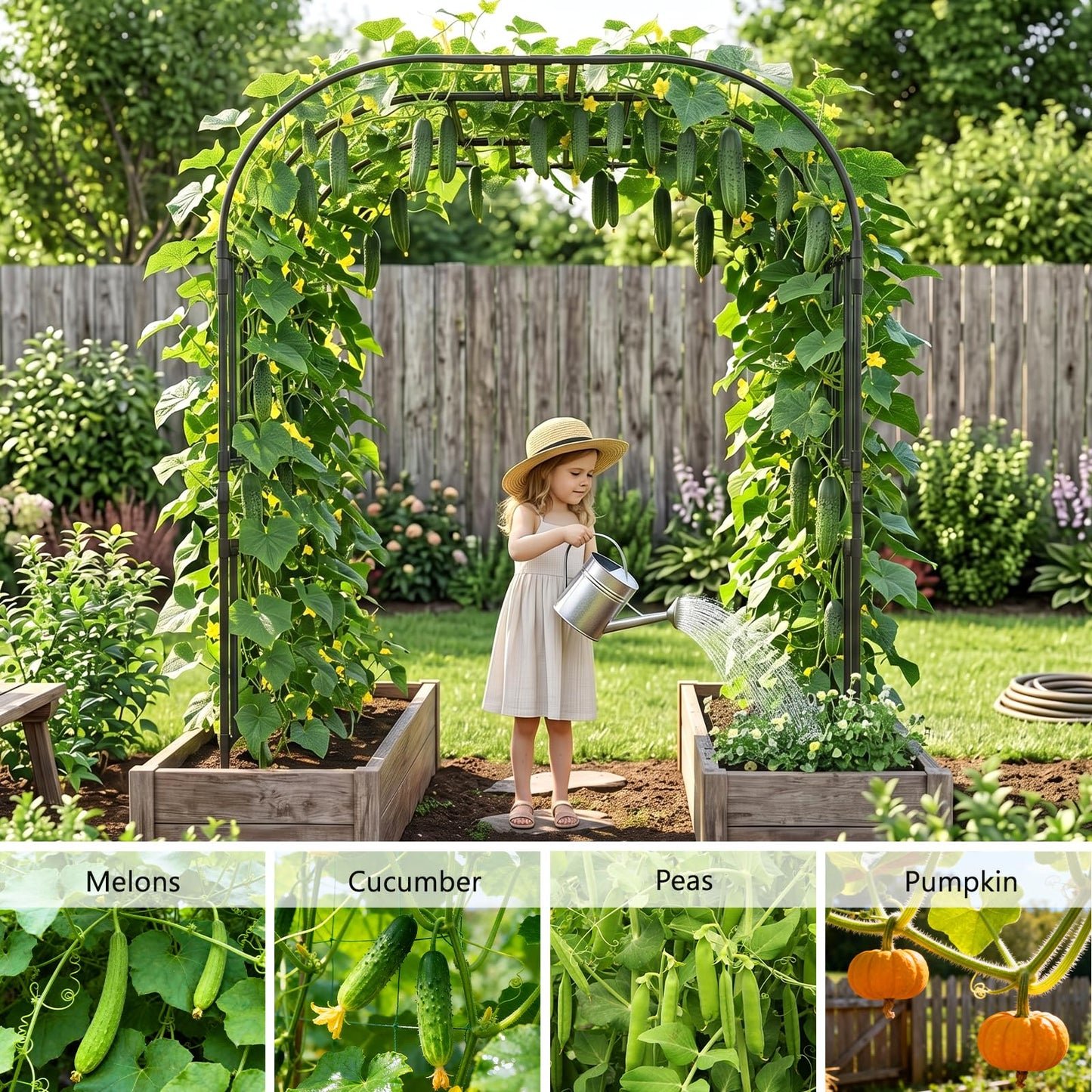 DoCred Large Garden Arch Trellis for Climbing Plants, 87 Inch Tall Metal Plant Support Trellis Archway for Climbing Vine Vegetable/Fruit/Flower Outdoor Yard Lawn Garden Arch Tunnel Trellis