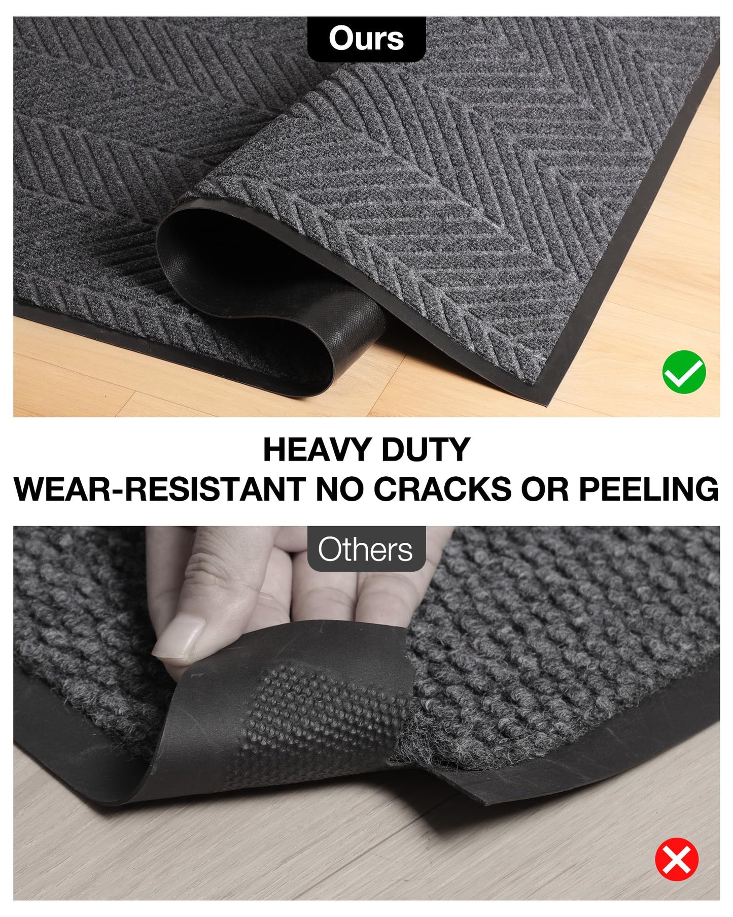 4′ x 10′ Heavy Duty Front Door Mat Indoor Outdoor Entrance, Large Non-Slip All Weather Commercial Floor Mat for Entryway, Low Profile Waterproof Vinyl Rug for House (48" x 120", Charcoal Grey)