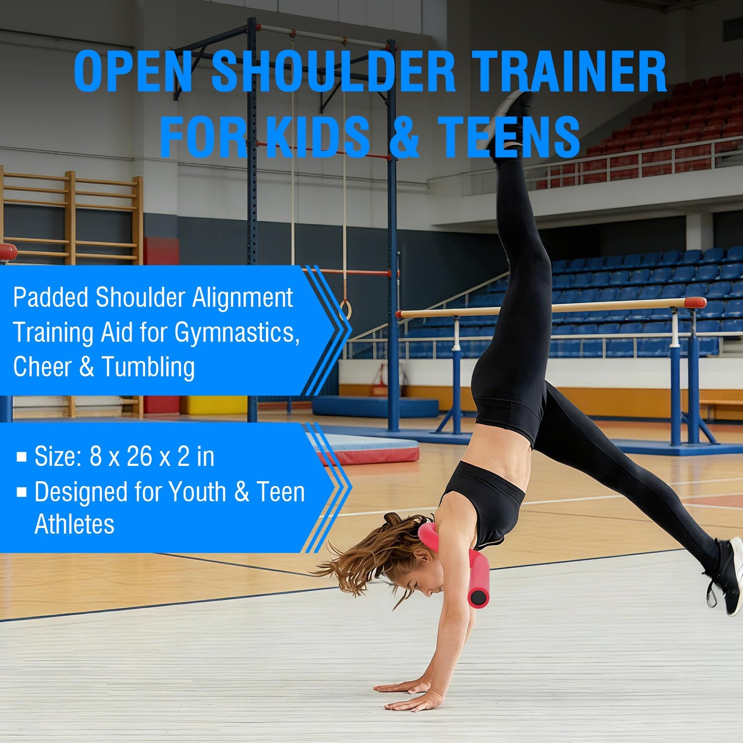 Gymnastics Open Shoulder Trainer for Kids & Teens, Open Shoulder Trainer Model OST-826, 8 x 26 x 2 in Padded Shoulder Alignment Training Aid for Tumbling, Cheerleading, Handstands & Bar Skills，Red