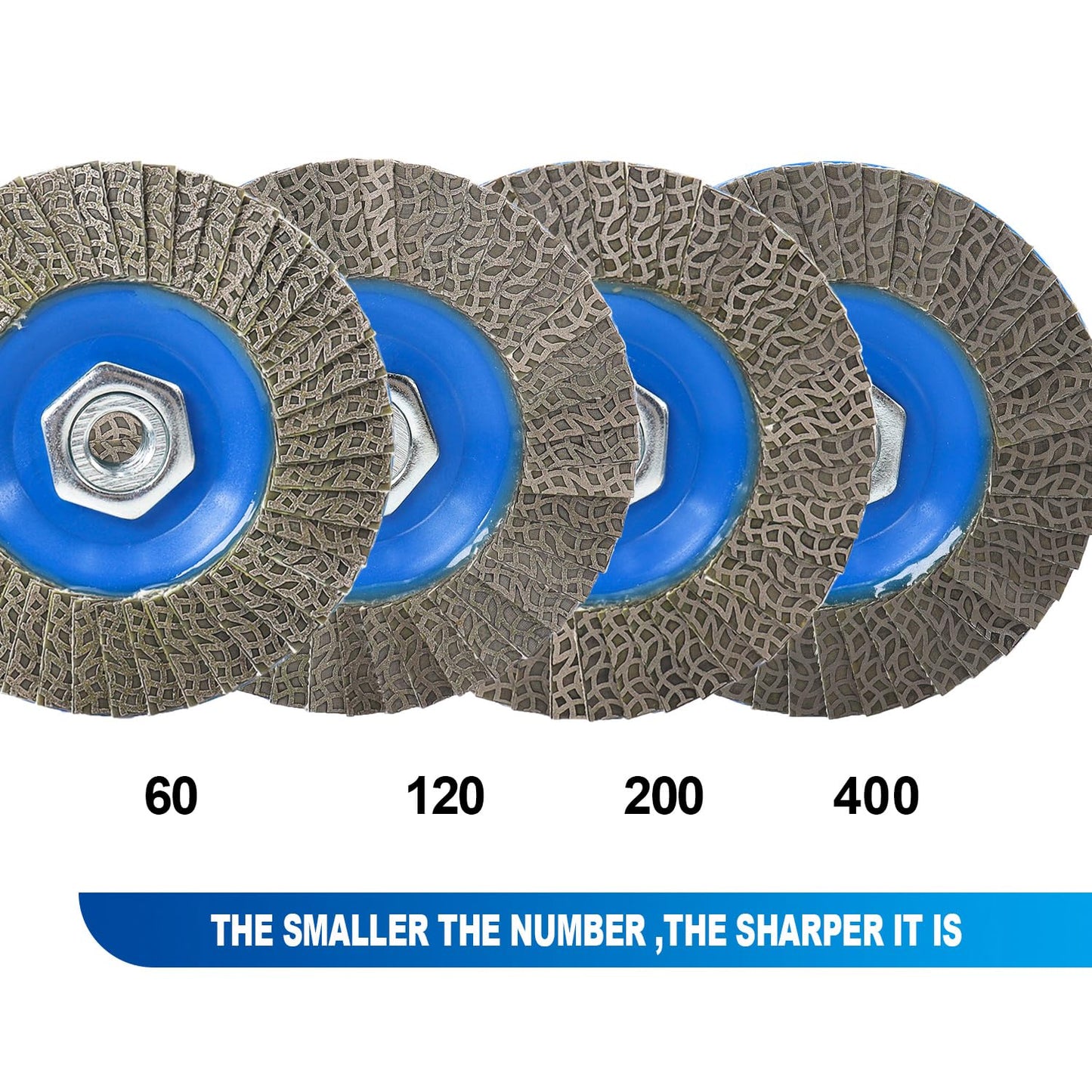 HOMESOM 4.5 Inch Flap Sanding Disc 60/120/200/400 Grit with 5-8/11 Abrasive Grinding Wheel, Flap Wheel for Glass Stone Granite Concrete