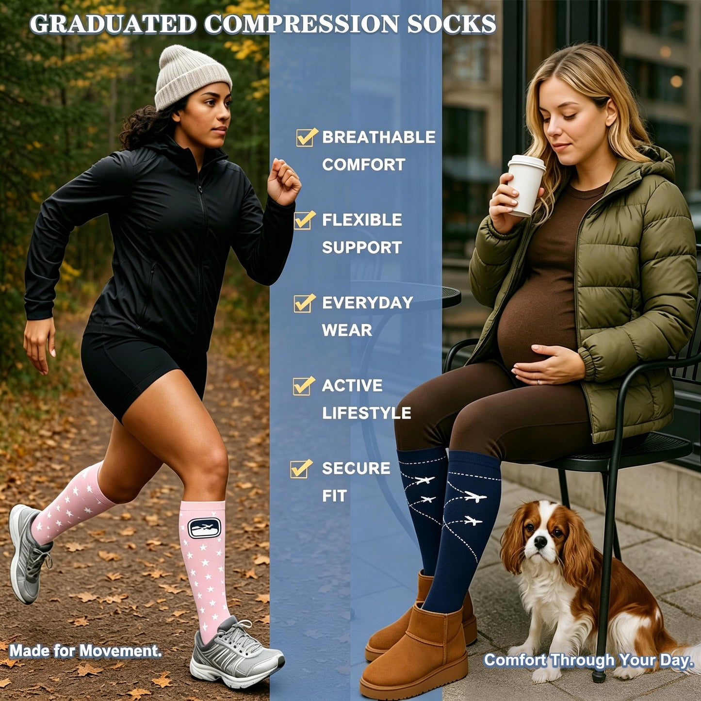 Sooverki Compression Socks for Women and Men Circulation (4 Pairs) is Best Support for Running Athletic Knee High Stockings Flying Travel Flight Winter Summer Workout Gifts Ideas