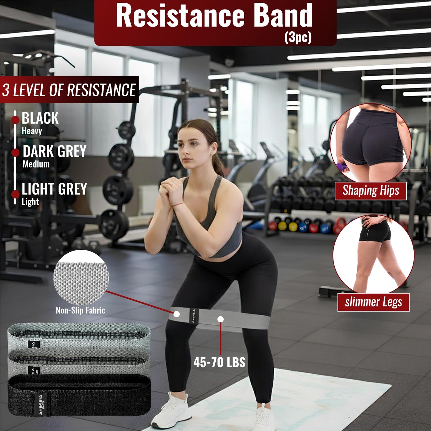 ANERSIA 10 in 1 Barbell Pad Set Grey for Squats & Hip Thrust – Barbell Pad with Resistance Bands, Lifting Straps, Ankle Straps & Barbell Clamps – Weightlifting Accessories Kit for Home Gym