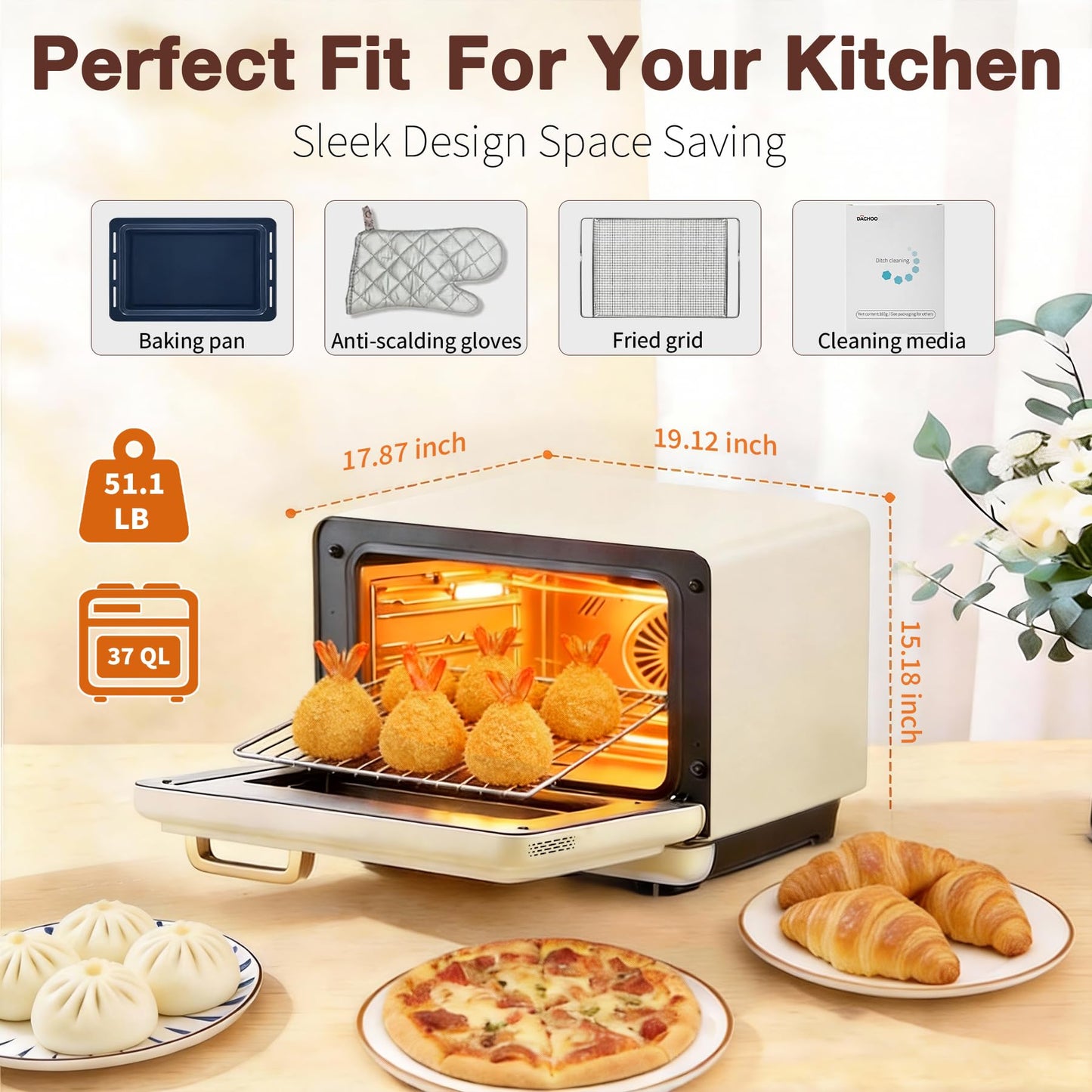 ROBAM Toaster Air Fryer Oven Combo, Countertop Convection Cooker with Bake & Fry, 1.2 Cu.Ft Large Capacity Combi Steam Oven, 32 Preset Recipes, Smart Touch Precise Temp Control, Multi-Stage CT766