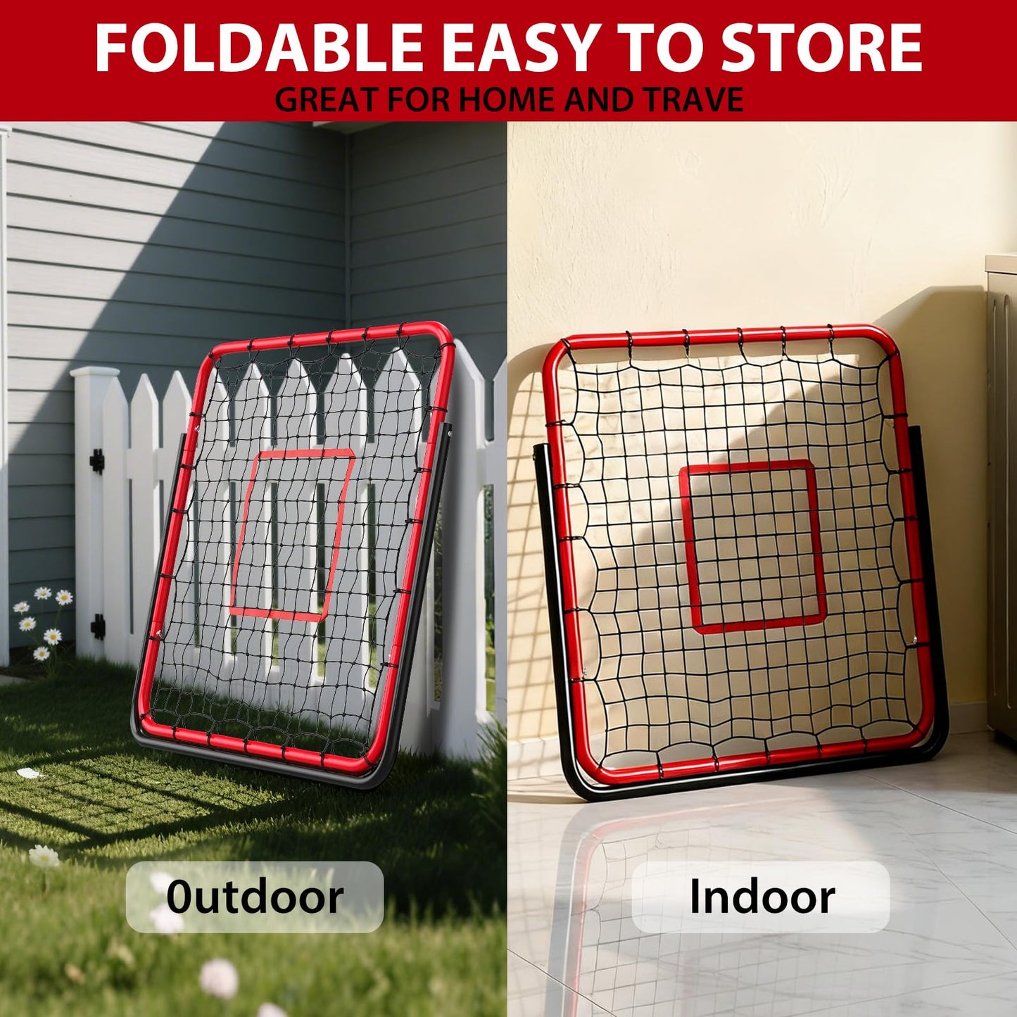 Garvee 3.3x3.3 FT Soccer Baseball Rebounder Adjustable Soccer Goal and Bounce Back Net with Steel Frame Multi-Sport Training Equipment for Control Passing Practice Easy Setup Teens Adults