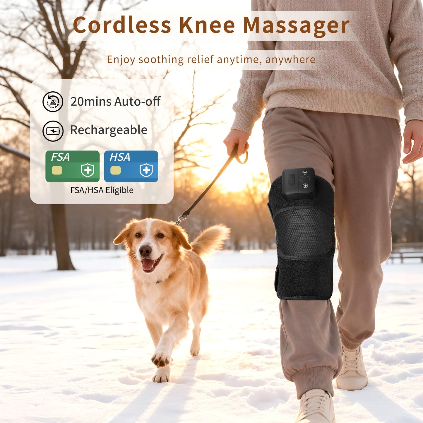 Nekteck Knee Massager with Heat - Cordless Heated Knee Brace with Vibration for Pain Relief, Rechargeable Knee Heating Massager with 5 Heat Levels and 3 Massage Mode (2 Packs)