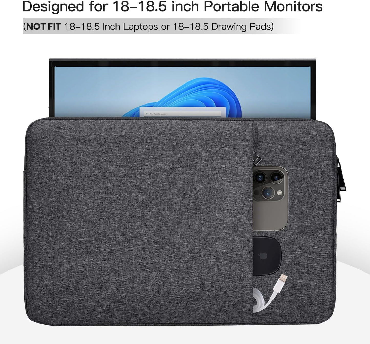 CaseDeer 18.5 Inch 18/18.5 Inch Grey(17.5x11.8 Inch) Portable Monitor Case Compatible with Most Large Portable Monitor
