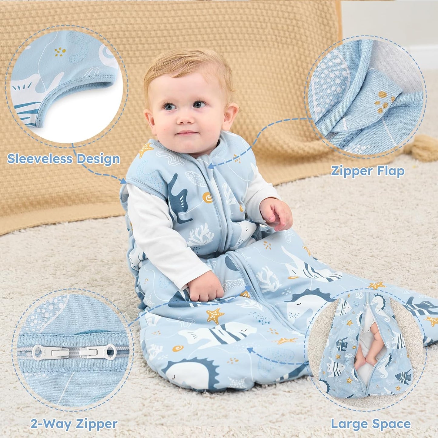 Yoofoss Baby Sleep Sack - 0-6 Months TOG 2.5 Wearable Blanket | 100% Organic Cotton, Warm & Comfy