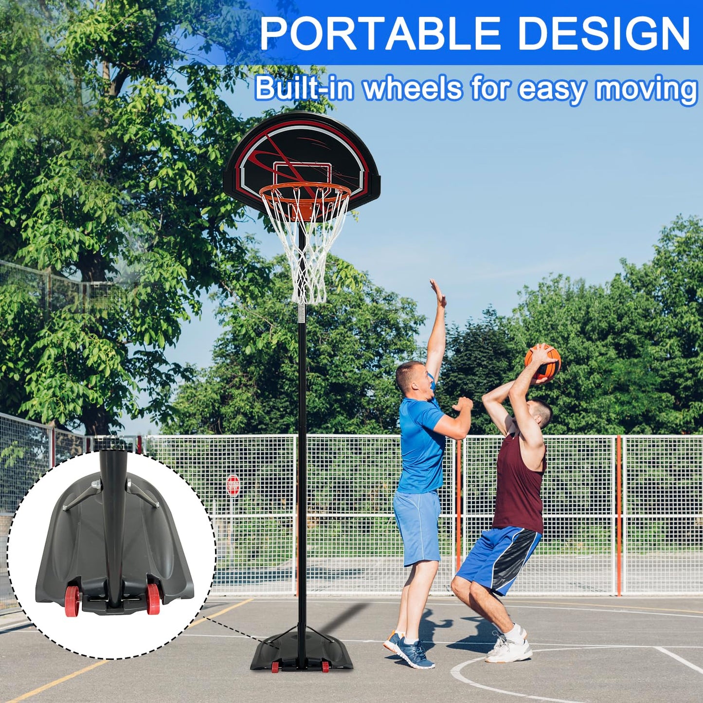 Portable Height-Adjustable Basketball Hoop System, Outdoor/Indoor Use for Backyard, Driveway, Court