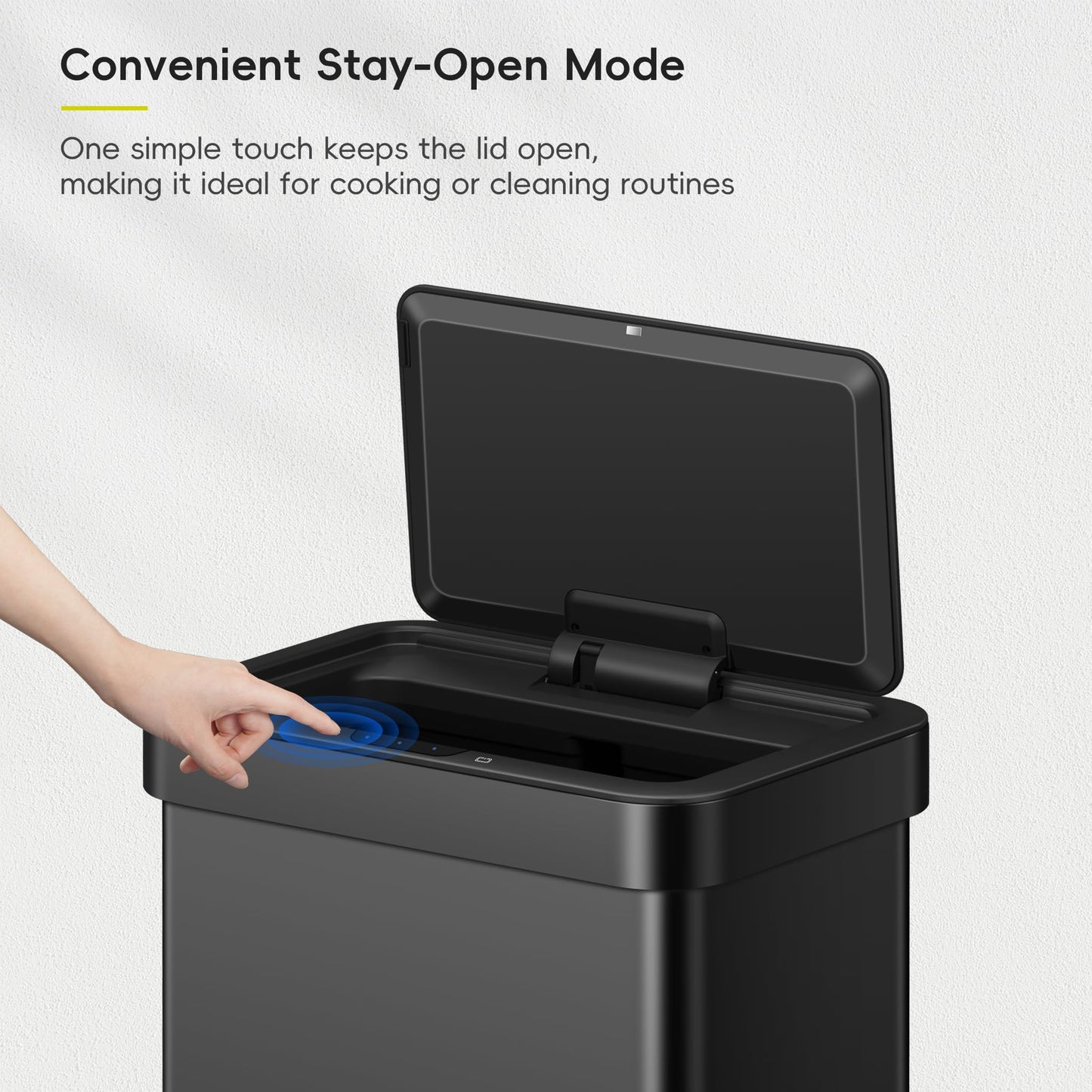 EKO EcoNova 13.2 Gallon/ 50L Automatic Sensor Kitchen Trash Can, Stainless Steel Touchless Garbage Bin with Soft-Close &Stay-Open Lid, Fingerprint-Resistant, Matte Black