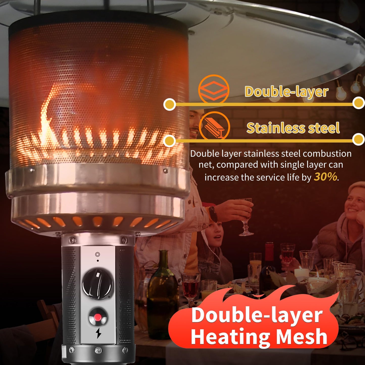 MAJARO 50,000 BTU Outdoor Propane Patio Heater with Wheels – Durable Powder-Coated Steel Gas Heater with Easy Ignition & Safety Shut-Off for Patio, Backyard, Garden, Restaurant
