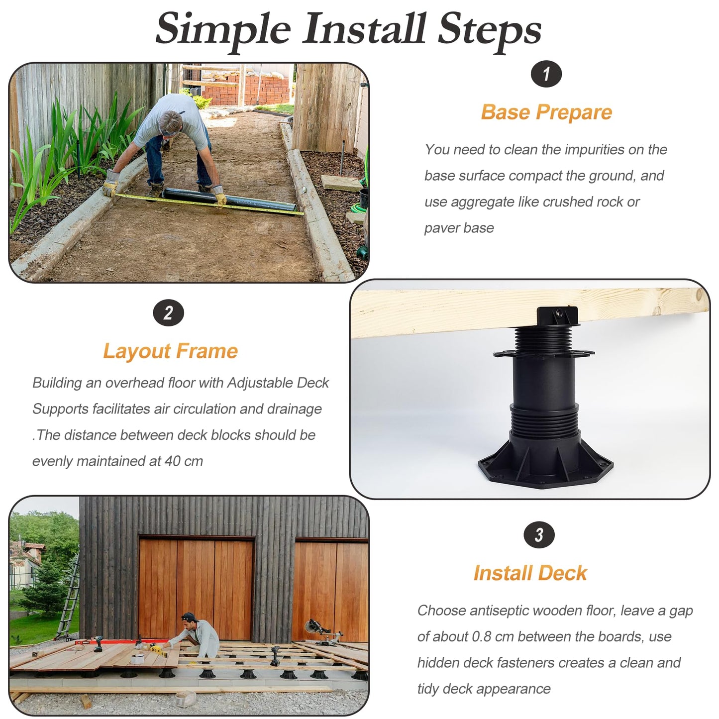 8 Packs Adjustable Deck Support Deck Blocks Plastic Pedestal Paver, Shed Foundation Base Deck Block Floor Raising 5.5" - 8.7", Joist Support Pedestals for Wood WPC Aluminum Foundation Kit